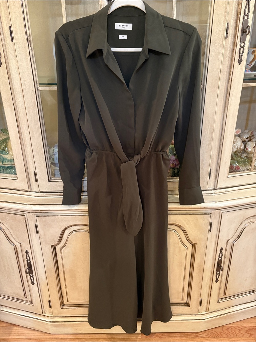 Aritzia Babaton Abby Olive Green Dress with Tie Waist